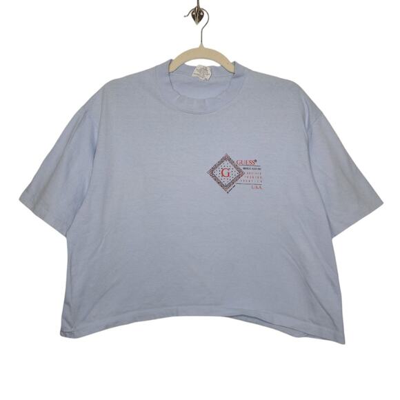 Vintage Guess Crop Shirt Double Sided Baby Blue 89 One Size Single Stitch - Picture 1 of 8